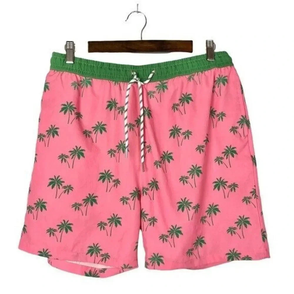 Public Record Pink & Green Palm Tree Hybrid Retro Swim Shorts XL